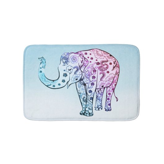 Tapis De Bain Eléphant rose Et Bleu Paisley (Devant)