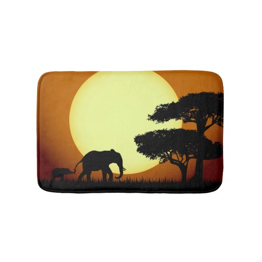 Tapis De Bain Éléphants de safari au coucher du soleil (Devant)