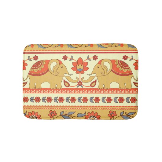 Tapis De Bain Éléphants ethniques, fleurs, motif sans couture. (Devant)