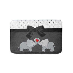 Tapis De Bain Éléphants Mignons Adorables,Nœud Papillon Noir,Poi