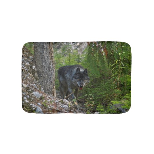 Tapis De Bain Embarquer le loup gris et la forêt sauvage (Devant)
