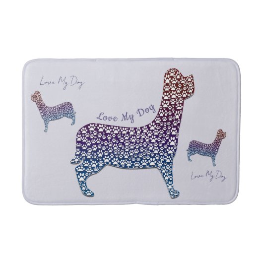 Tapis De Bain Embossed Indigo Gradient Paw Print Dog Outline (Devant)