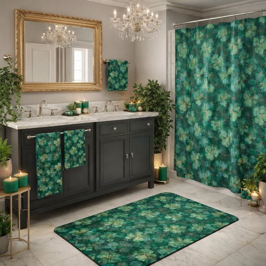 Tapis De Bain Emerald Green Clover Floral Pattern 