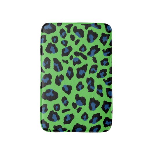 Tapis De Bain Empreinte de léopard bleu et vert (Devant (Vertical))