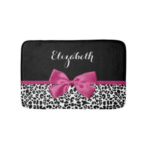 Tapis De Bain Empreinte de léopard en ruban rose foncé avec no