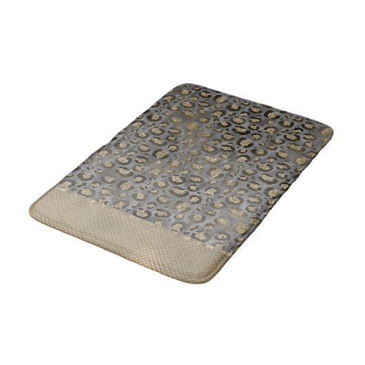 Tapis De Bain Empreinte de léopard Glittery sur Glossy Grey (Angle)