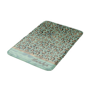 Tapis De Bain Empreinte de léopard Glittery sur Vert brillant