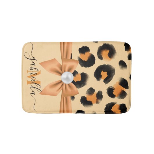 Tapis De Bain Empreinte de léopard mignon et Bow (Devant)