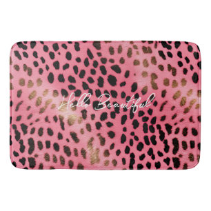 Tapis De Bain Empreinte de léopard noir rose Abstrait