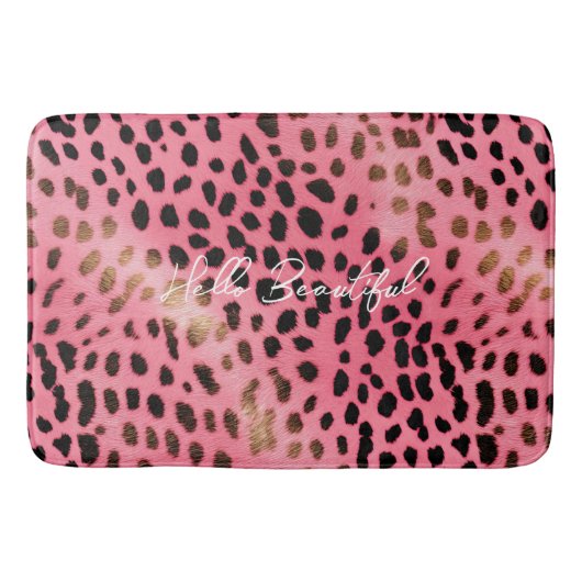 Tapis De Bain Empreinte de léopard noir rose Abstrait (Devant)