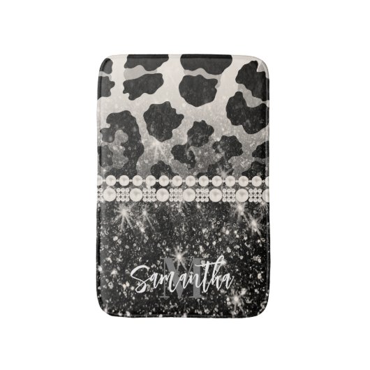 Tapis De Bain Empreinte de léopard Parties scintillant argent (Devant (Vertical))