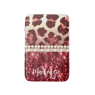 Tapis De Bain Empreinte de léopard rose et Parties scintillant