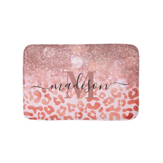 Tapis De Bain Empreinte de léopard rose Gold Parties scintillant (Devant)