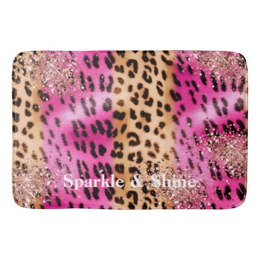Tapis De Bain Empreinte de léopard rose Rose Gold Glitzy Parties (Devant)