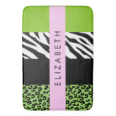 Tapis De Bain Empreinte de léopard, Zebra Print, Vert, Votre nom (devant Vertical)
