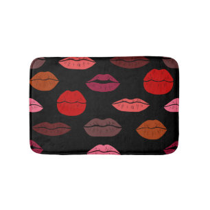 Tapis De Bain Empreinte de lèvres, baisers rose rouge.