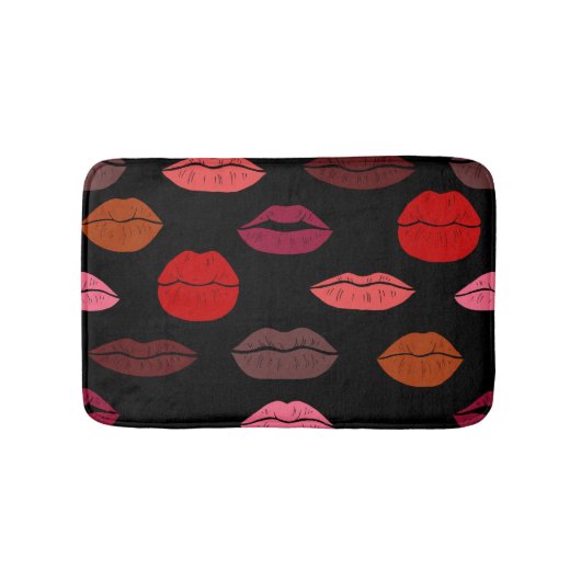 Tapis De Bain Empreinte de lèvres, baisers rose rouge. (Devant)
