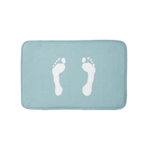 Tapis De Bain Empreintes de pas Blanc-Embouties (bleues)