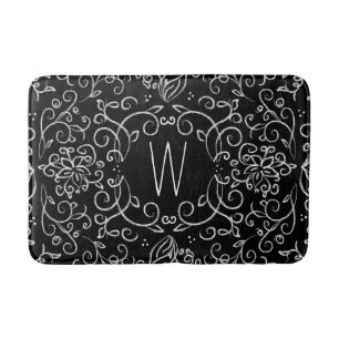 Tapis De Bain En filigrane noir et blanc de craie de monogramme
