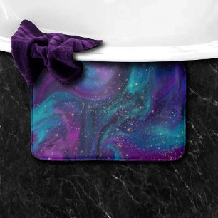 Tapis De Bain Encre cosmique Turquoise bleu violet Galaxie Neb