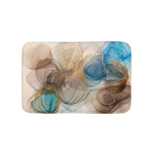 Tapis De Bain Encre D'Alcool, Minéral Bleu Abstrait.