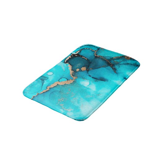 Tapis De Bain Encre d'alcool Turquoise Abstraite (Angle)