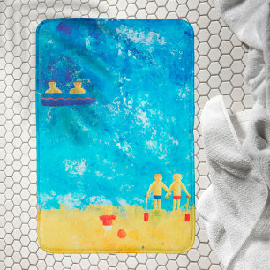 Tapis De Bain Enfants au bord de la mer Art contemporain moderne