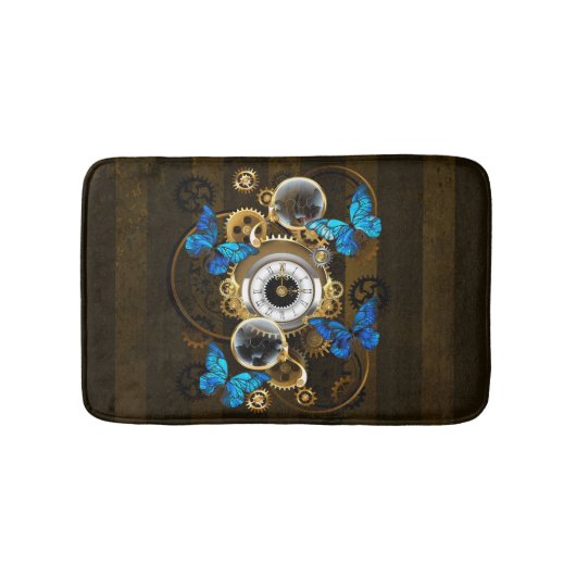 Tapis De Bain Engrenages à vapeur et papillons bleus (Devant)
