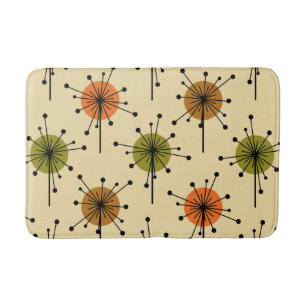 Tapis De Bain Époque Atomique Spoutnik Starburst Fleurs Tons Ter