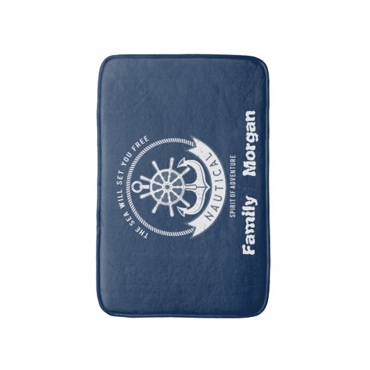 Tapis De Bain Esprit nautique Ancre, Roue, Bleu marine (Devant (Vertical))