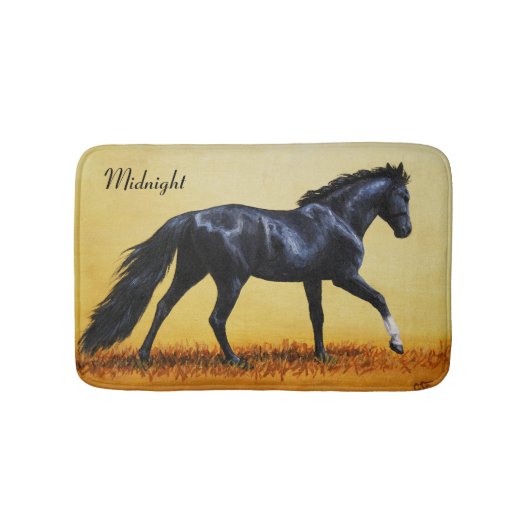Tapis De Bain Étalon noir du cheval de course (Devant)