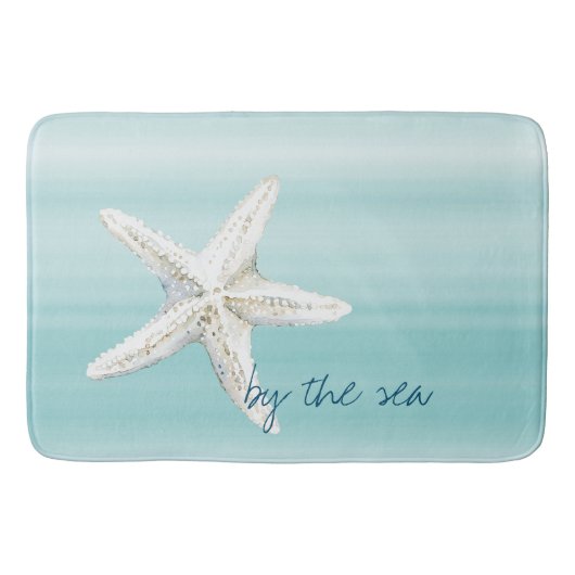 Tapis De Bain Étoile de mer bleu aqua blanc (Devant)