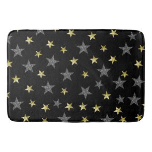 Tapis De Bain Étoiles argent et or Étoile noire Hollywood Glam