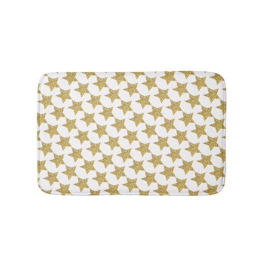 Tapis De Bain Étoiles Blanches Pailletées Or (Devant)