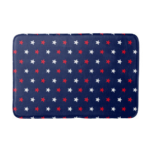 Tapis De Bain étoiles blanches rouges, bleu marine arrière motif