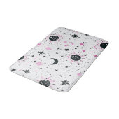 Tapis De Bain Étoiles célestes noires et roses (Angle)