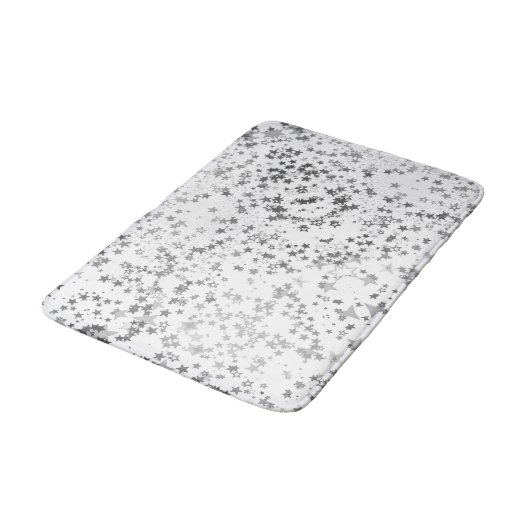 Tapis De Bain Étoiles d'argent lunaire sur blanc (Angle)