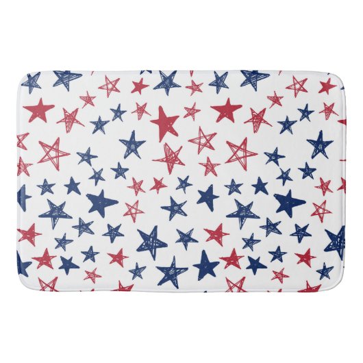 Tapis De Bain Étoiles de doodle rouge blanc et bleu (Devant)