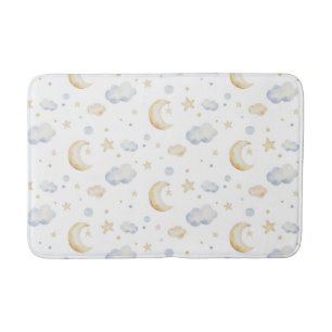 Tapis De Bain Etoiles de lune d'aquarelle et Motif de nuage