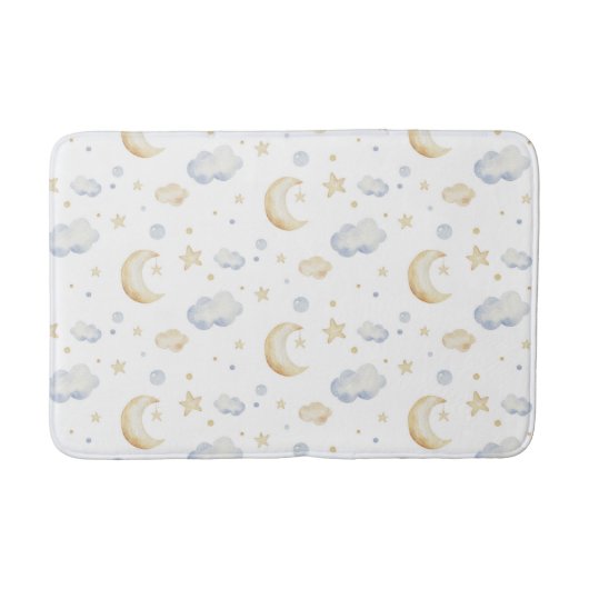 Tapis De Bain Etoiles de lune d'aquarelle et Motif de nuage (Devant)