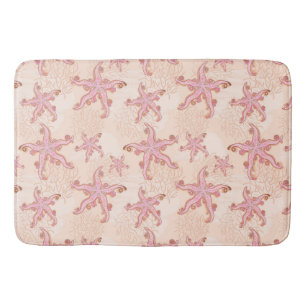 Tapis De Bain Étoiles de mer et motif pastel rose corail