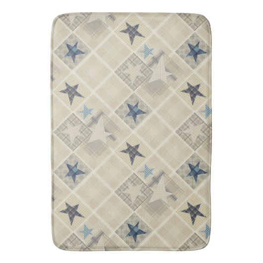 Tapis De Bain Etoiles, patchwork, bleu, denim, textile, hipp (devant Vertical)