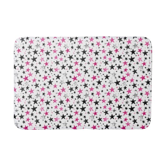 Tapis De Bain Étoiles Roses Argent Noires (Devant)
