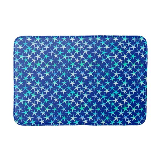 Tapis De Bain Étoiles satinées, bleu pâle sur cobalt (Devant)