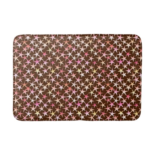 Tapis De Bain Étoiles satinées, rose sur chocolat (Devant)