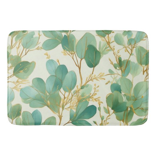 Tapis De Bain Eucalyptus Feuille Green et Gold Design (Devant)