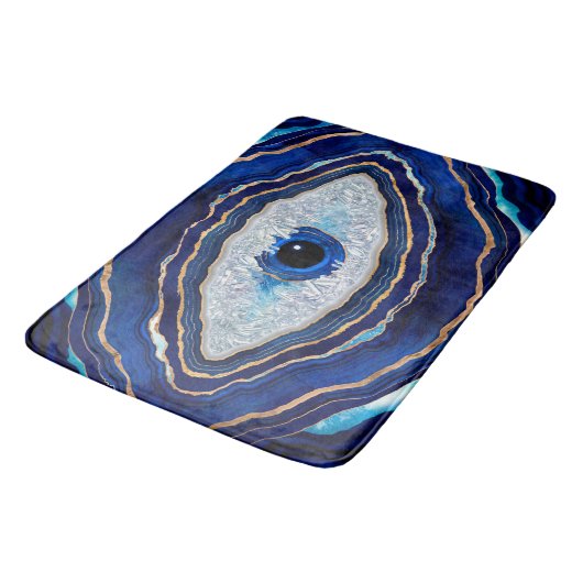 Tapis De Bain Evil Bleu Agate Géode Ditital Art (Angle)