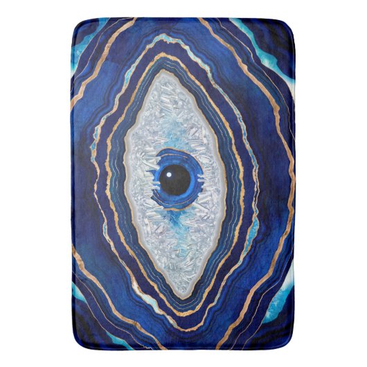Tapis De Bain Evil Bleu Agate Géode Ditital Art (devant Vertical)