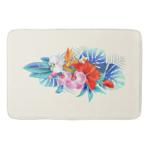 Tapis De Bain Exotic Tropical Flowers - Pink & Aquamarines