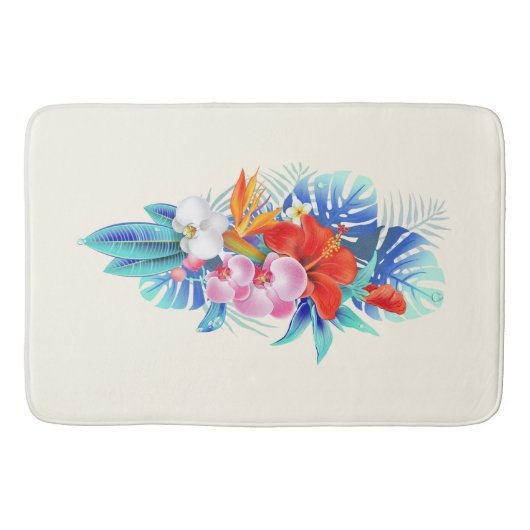 Tapis De Bain Exotic Tropical Flowers - Pink & Aquamarines (Devant)